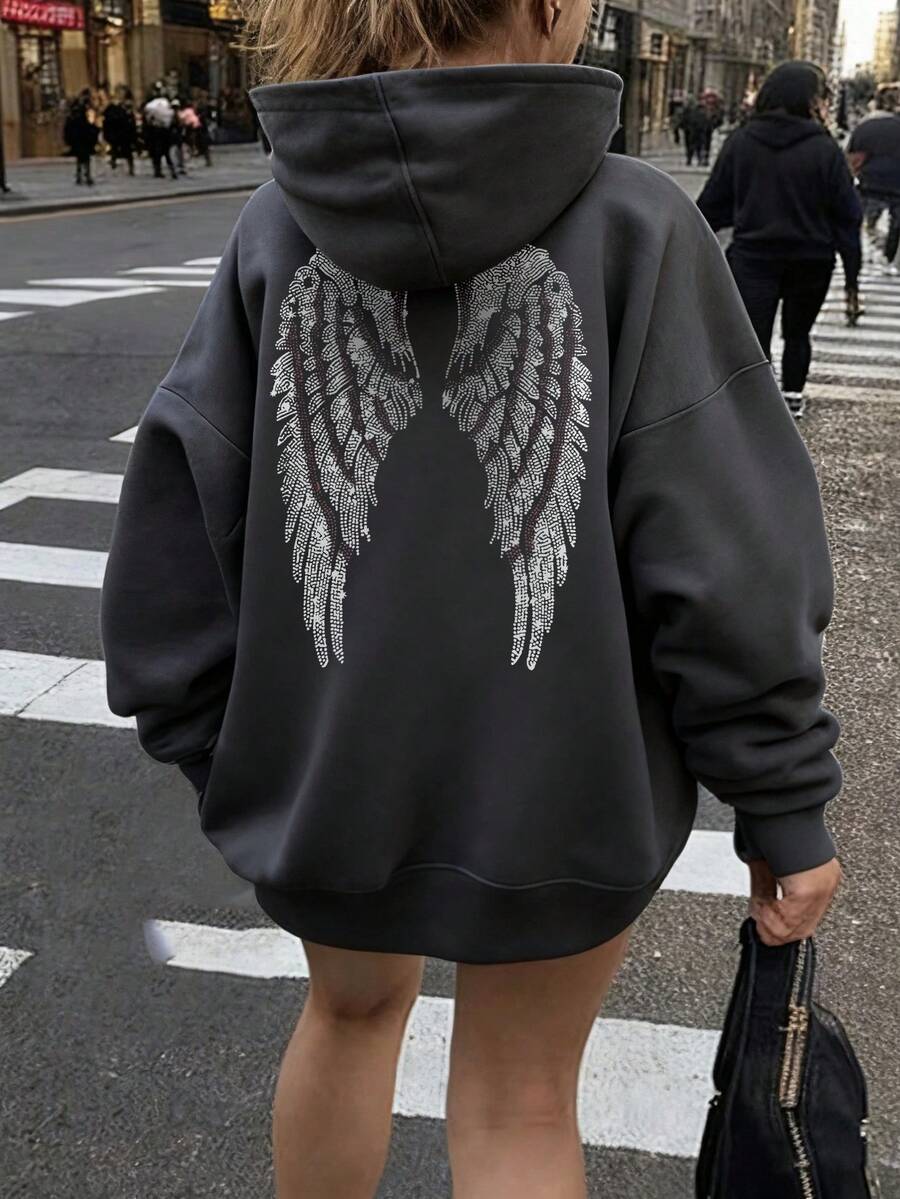 1pc Tween Girls Casual Printed Pullover Sweatshirt, Thermal Lined, Long Sleeve, Autumn/Winter - Dark Grey - View 1