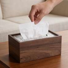 1 pieza/2 piezas Caja de pañuelos de madera de nogal premium, emparejada con tapa de empuje ondulada, caja de almacenamiento/soporte de pañuelos de estilo minimalista moderno, de uso múltiple, para: hogar, fiesta, sala de estar, dormitorio, baño y escritorio de oficina. Adecuado para: Navidad, Acción de Gracias, uso diario, Año Nuevo, Día de San Valentín y feriados nacionales, opción ideal. - Caja de pañuelos de papel corrugado - Ver 3