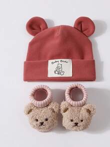 2 peças/Conjunto Chapéu Macio com Orelhas de Coelho + Meias de Urso de Pelúcia para Bebês de 0-12 Meses, Gorro Elástico para Bebês Recém-Nascidos, Conjunto Fofo para Uso Casual Diário Interno/Externo, Sessão de Fotos - 2 unidades - Visão 19