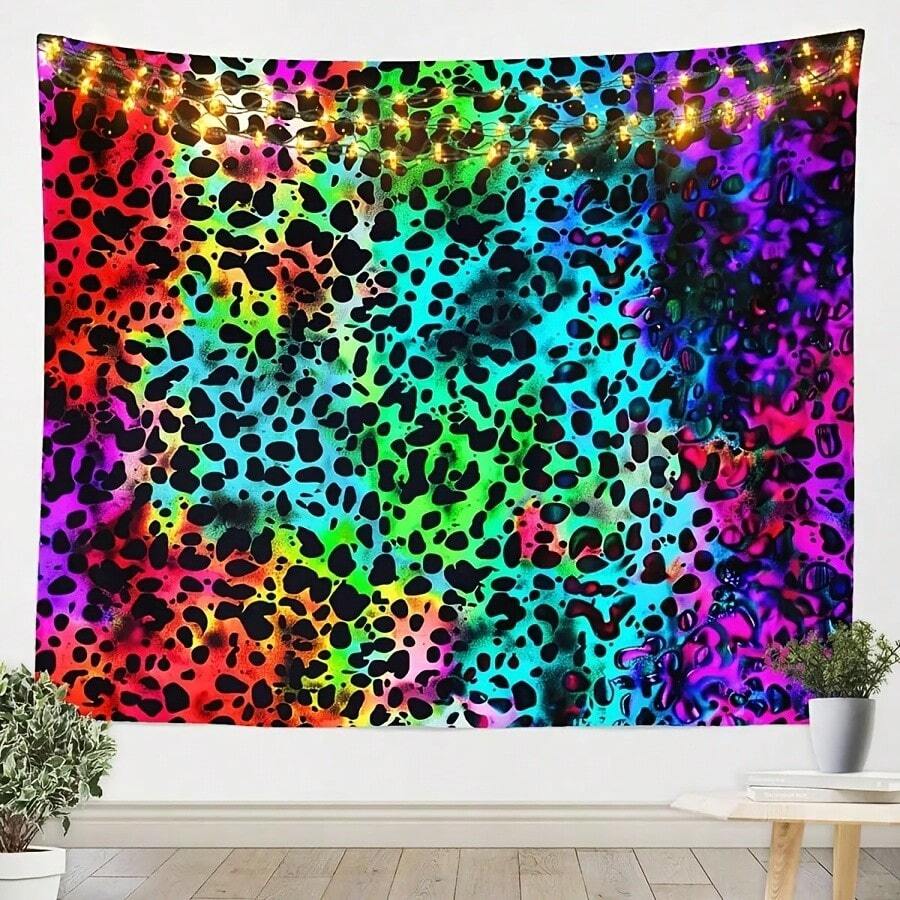 Rose Cheetah Tapestry Wall Hanging Leopard Print Tapestry For Kids Boys Girls Children Romantic Red Rose Floral Wall Tapestry(17) - 白色 - 查看 1
