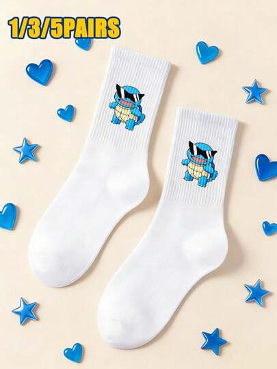 pokemon 1/3/5 pares de calcetines de media caña suaves y transpirables con estampado de dibujos animados de Pokémon, con talón y puntera reforzados para mayor durabilidad, unisex para todas las estaciones