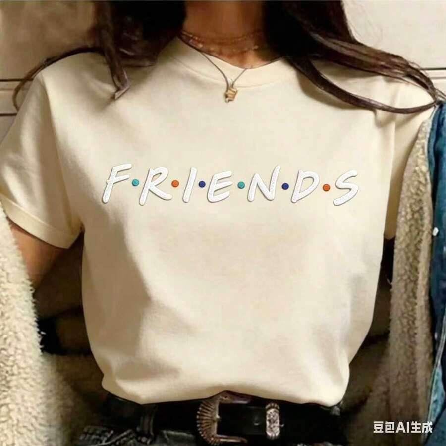 Refreshing SummerFashion Friends TV Show Funny Cartoon T Shirt Women Graphic Best Friends Harajuku T-Shirt Korean Style Tshirt Top Female2025 - Màu be - Xem 1