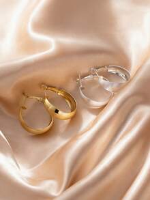 一对时尚简约几何金属耳环，适合女性日常佩戴和赠送朋友，时尚百搭的饰品。 - 彩色 - 查看 2