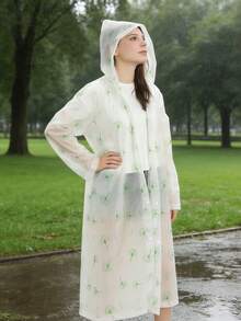 1pc Maple Leaf Print Semi-Transparent Raincoat, Full Print Hiking Raincoat, Thickened Cycling Travel Fashion EVA Adult Rainwear - Women's Raincoat - View 7