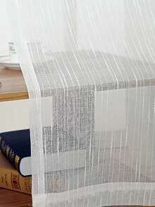 2/28片浪漫简约条纹薄纱窗帘，加厚半透明隐私遮阳帘，适用于阳台、客厅、卧室 - 白色 - 查看 7