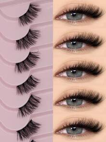 7 pares de pestañas postizas de ojo de gato transparentes, suaves y naturales, herramientas de maquillaje, pestañas postizas esponjosas y alargadoras, adecuadas para principiantes, citas, fiestas, reutilizables - Negro - Ver 2