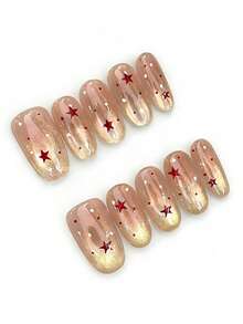 10 buc. Se numește Gold Star Glow. Această manichiură prezintă o bază luminoasă în gradient de aur-șampanie, împodobită cu motive vibrante în formă de stea roșie și pete delicate strălucitoare. Finisajul cald, irizat și detaliile celeste jucăușe creează o aură confortabilă, dar plină de farmec - perfectă pentru cei care iubesc nail art-ul festiv, atrăgător, cu o notă de farmec de sărbătoare. Unghii Manichiură Accesorii - Portocala ars - Vizualizare 2