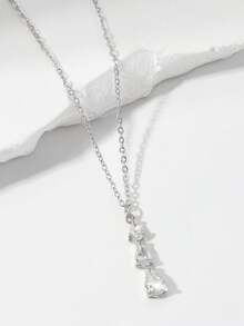1pc Minimalist Teardrop Cubic Zirconia Pendant Necklace, Suitable For Gifting And Daily Wear - Multicolor - View 3