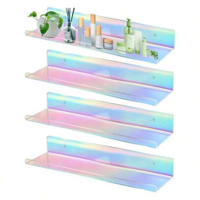 1pc/2pcs Colorful Acrylic Floating Shelves, 2pcs Or 4pcs Set | U-Shaped Wall Mounted Display Rack, Suitable For Kitchen, Bathroom, Office | No Drilling Space Saving Storage Rack, Multi-Function Organizer