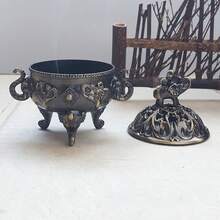 1pc Large/Small Elephant Incense Burner, Hollow Lid Design, Elephant Handle Embossed Decor, Classical Incense Holder For Tea Room, Study, Temple, Auspicious Meaning, Suitable Gift For Elders, Buddhist Friends, Housewarming - Multicolor - View 4