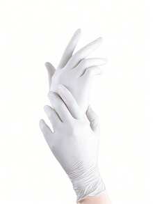 100/50/4只装 白色无粉丁腈一次性手套，不含乳胶，家用清洁手套，适用于家庭清洁、美发沙龙、宠物美容、DIY手工、浴室和厨房清洁（袋装） - 白色 - 查看 3