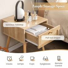 COSTWAY Boho Bedside Table With Hand-Woven Rattan Decoration, Natural - Apricot - View 8
