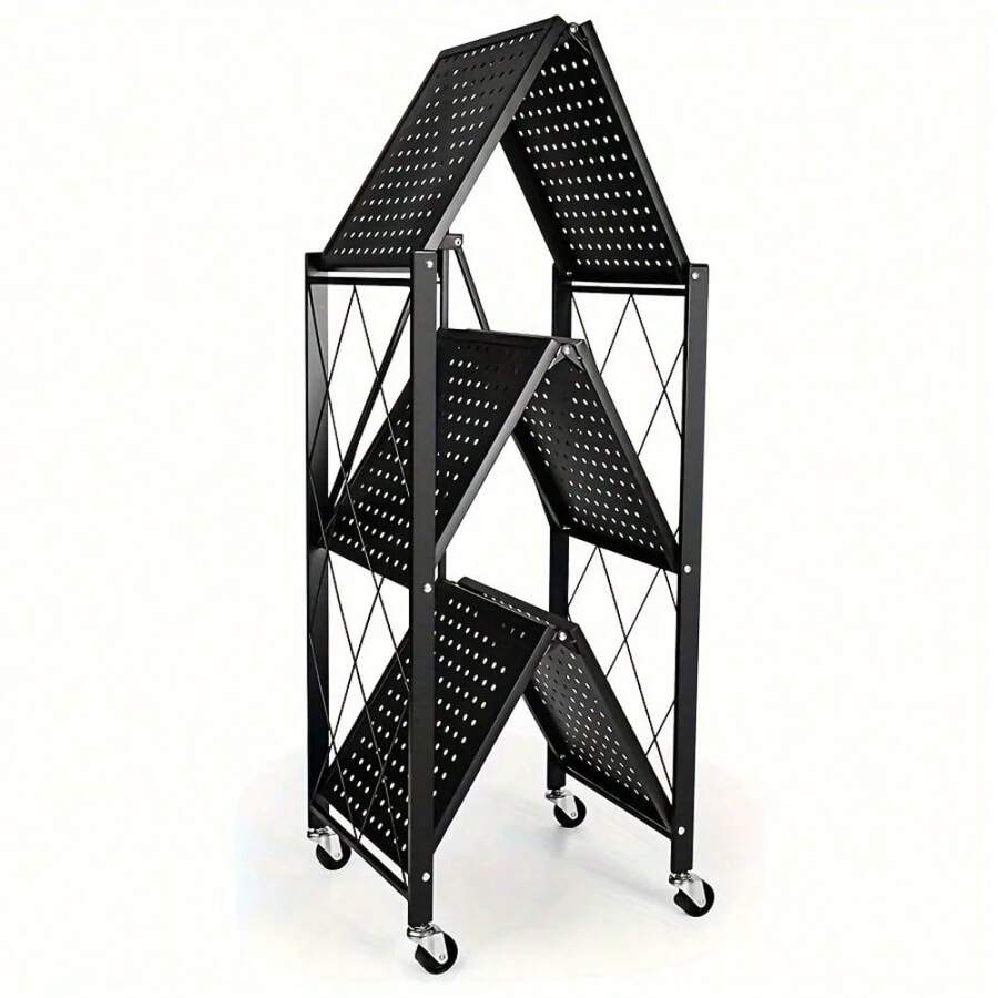 3-Tier Heavy-Duty Iron Storage Shelf With Rolling Shelves - Heavy-Duty Foldable & Portable Multi-Tier Shelving Unit - 3 Layers - View 1