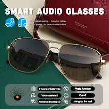 Unisex Polarized Smart Bluetooth Glasses | Hands-Free Calls & Music | Fashion Audio Glasses, Metal Frame, Polarized Lens, Lightweight, Best Gift! - 黑色 - 查看 2