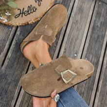 女士铜扣穆勒鞋，复古风格平底拖鞋，休闲优雅百搭凉鞋，适合日常穿着，四季皆宜。 - 卡其色 - 查看 10