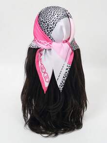 1条方巾式头巾，女士缎面豹纹几何图案发带，时尚头巾，披肩，围巾，领巾 - 彩色 - 查看 11