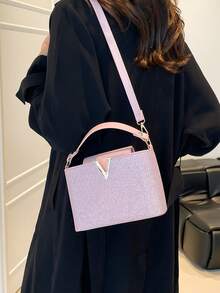 Bolso de cubo brillante para mujer, bolso de hombro y bandolera versátil, de moda para ir al trabajo y de compras - Rosa - Ver 3