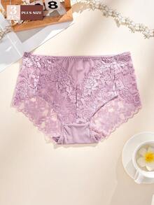 FOVTY 3 buah celana dalam wanita seksi renda ukuran besar - Mauve Purple - View 3
