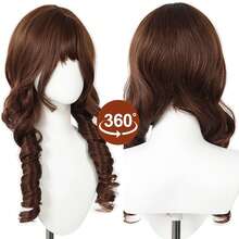 洛丽塔长卷发假发水母头假发合成纤维假发（棕色） - 深棕色 - 查看 7