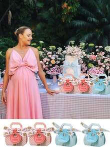 6pcs Gift Box, Pink/Blue Bib Candy Box, Party Favor Box, Tabletop Decor, Suitable For Gender Reveal Party, Holiday Party And Themed Events, Boy Girl Party, Birthday Party, Baby Shower - Multicolor - View 6