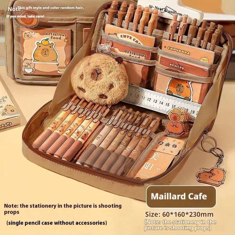 33 piezas/226 piezas/127 piezas/47 piezas Conjunto de artículos de papelería con Capibara, Estuche para lápices con Capibara lindo, Caja de artículos de papelería de varios niveles para estudiantes que incluye pegatinas, llaveros, broches y otros regalos - Multicolor - Añade 24