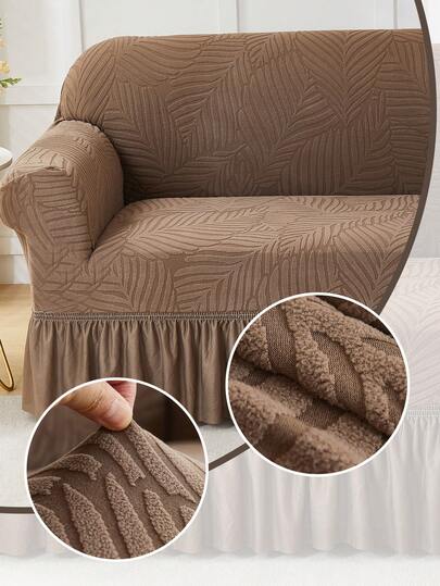 1pc Thickened Elastic Sofa Cover With Leaf Pattern, Skirt Design, Dust-Proof And Dirt-Resistant Sofa Skirt, Suitable For Bench, Living Room Sofa, Living Room Furniture, Machine Washable, Hand Washable, Dry Cleanable