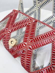 Women's New Sparkling Diamond Transparent Hollow Design Clutch Bag, Suitable For Christmas, Holidays, Weddings, Parties, Formal Events, Best Gift For Women - Red - View 8