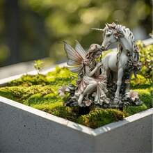 装饰艺术仙女花园 - 白色独角兽和精灵雕像，塑料户外花盆装饰，波西米亚风格花园装饰，感恩节主题，落地式，无需电源或电池 - A - 查看 12