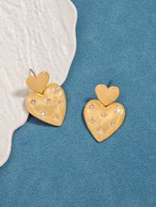 1 Pair European & American Style Heart Shaped Minimalist Earrings, Cute & Creative - Gold - View 2