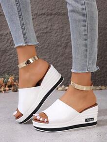 Summer Chunky Heel Sandals Women's Platform Ankle Strap Rhinestone Dress Sandals For Wedding & Party,Women's Comfortable Platform Sandals Slip-Resistant Sole Black & White Lengthening Legs Daily Wear,Elegant Rhinestone Buckle Heeled Sandals Genuine Leather Lining Comfort Wedge Summer Shoes For Women,Casual Chic White Platform Sandals Ankle Strap Designer Look Women's Shoes For Jeans & Dresses,Women's Low Wedge Heel Sandals Non-Slip Rubber Sole Open-Toe Beach Walking Sandals - 8866 - 查看 4