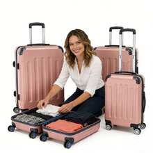 3 Pcs Suitcase Lightweight ABS Carry-On Hand Luggage 4 Spinner Wheels Trolley Case - Rose Gold - View 1