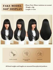 NICKY WALL 24 Inch Layered Long Straight Wig With Bangs, High Density Fluffy Heat-Resistant Synthetic Fiber, Suitable For Daily Wear And Holiday Parties - Black - View 8