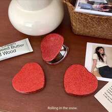 Cute Love Makeup Mirror - Red Pink Dual Color Portable HD Imaging Girl Single Piece Set | Travel Essential, Valentine's Day Gift, Travel Essential, Room Decoration, Valentine's Day Gift, Affordable Good Item, Room Decoration, Vacation Essential, Women's Gift, Bedroom Supplies, Valentine's Day Special - 彩色 - 查看 3
