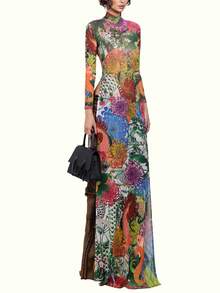 Summer Street Snake Skin Print High Neck High Slit Maxi Top - Multicolor - View 4