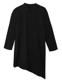 Bata de manga larga con botones de estilo tradicional de Oriente Medio para hombres - Negro - Ver 3