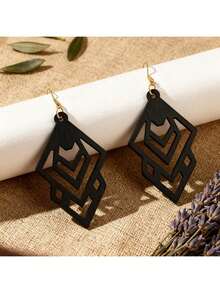 8 Paar/Set Vintage Statement Schmuck, leichte schwarze/afrikanische Holzohrringe im Boho-Stil, passend für Festivals, Partys, Weihnachten, Modeschmuck für Frauen, für alle Jahreszeiten - Schwarz - Übersicht 9