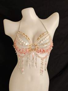 Unisex Sexy Body Chain, Pearl Necklace Lingerie, Transparent Decorative Bra For Women, Suitable For Beach, Party, Holiday, Music Festival - 粉色 - 查看 1