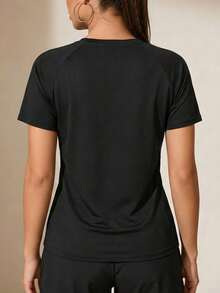 Women's Slim Fit Reflective Running T-Shirt, Quick Dry Raglan Sleeve Athletic Top For Night Jogging - Black - View 4