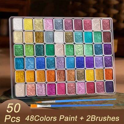 48 Colors Pearl Watercolor Paint Set - Professional Art Supplies, Shimmering Luster, Long-Lasting Colors, Suitable For Artists, Adults And Hobbyists