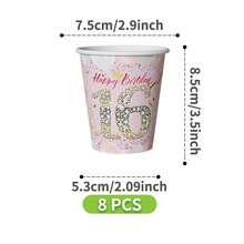 16th Birthday Rose Gold Rhinestone Disposable Plate, Napkin, Cup Set, Serves 8 Guests, Suitable For Birthday, Wedding, Party, Family Picnic - Multicolor - View 9