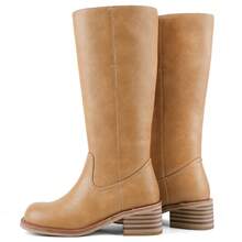 Women's Knee High Boots Chunky Block Heel Long Boots Square Toe Low Heel Boots For Women - 寬版栗色 - 查看 6