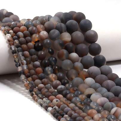 1pc Natural Matte Black Striped Agate Beads, Assorted Sizes 4/6/8/10mm, Fashion Casual Retro DIY Jewelry Making Spacer Beads, Suitable For Bracelet, Necklace, Pendant, Wholesale Jewelry Supplies