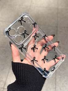 黑色蝴蝶结极简图案卡槽防震手机壳，兼容苹果17/16/14 Pro Max、时尚新款13、15、ins风12/12 Pro、11、15 Pro Max、16 - 白色 - 查看 1