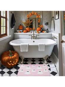 Tapis de bain d'Halloween Fantômes effrayants Décoration gothique de la maison Tapis noirs antidérapants, Cadeaux gothiques effrayants, Tapis de douche mignon pour la salle de bain, la chambre à coucher, la décoration de la maison - Rose bonbon - Voir 3