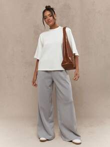 Valentine Outfits For WomenMISSGUIDED Oversized T Shirt Mock Neck Wide Half Sleeve Boxy Fit Casual Office Weekend Fall Winter Fashion Minimalist Versatile Essential ClassicLoose And Comfortableshirt Summer - 白色 - 查看 5