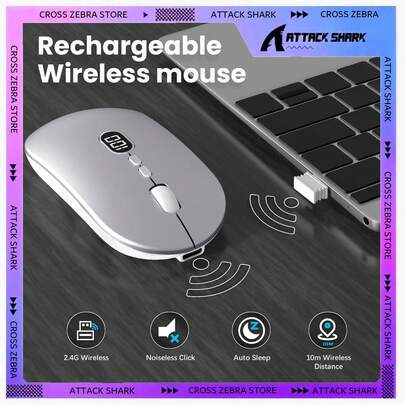  ATTACK SHARK * FREEWOLF X1 Wireless Computer Mouse, 2.4G Portable Ultra Slim USB Mouse, Silent Single Click Laptop Mouse 1600 DPI Windows/ PC/ Office/ Gamer, New Year 2026, Gift For Kids, Holiday - Silver/ Black/ Milk