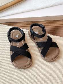 1双女童交叉绑带夏季新款时尚轻便平底凉鞋 - 黑色 - 查看 3