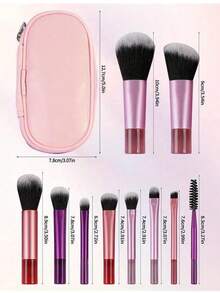 10支装化妆刷套装，柔软蓬松，专业粉底刷、散粉刷、眼影晕染刷，带化妆包，适合化妆新手，彩色手柄，柔软刷毛，便携旅行套装，适合度假、海滩，送给女性和女孩的礼物 - 彩色 - 查看 6