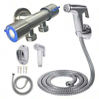 Ducha Higiênica Duas Saídas De 1/2 Mm Aço Inox Com Registro Prata Cromado Dupla Saída De Água Inox