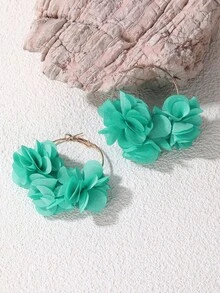 NAIZHU 1 Pair Elegant Circular Floral Design Earrings, Fashion Party Accessory - Cadet Blue - View 2